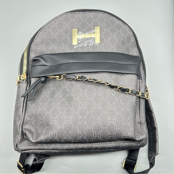 H Halston Logo Quilted Backpack – Black & Gold Chain Accent | MSRP $128 main image 3